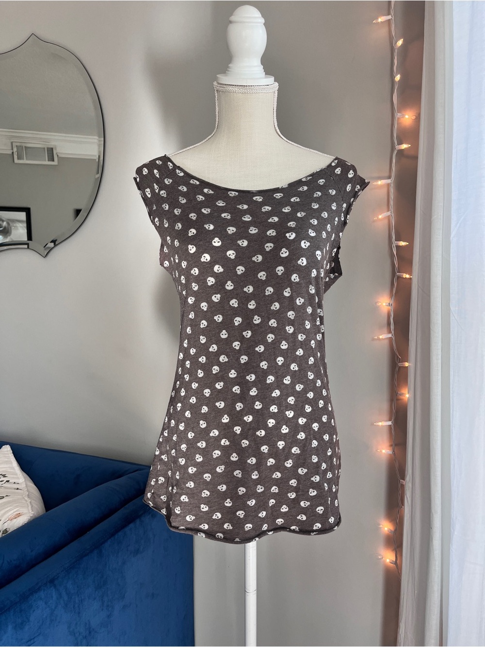 damsel urban outfitters 2004 y2k punk skull print tank size large